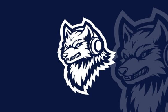 Angry Wolf with Headphone Mascot in Design