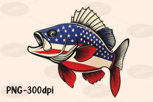 Bass Fish American Flag Fishing PNG