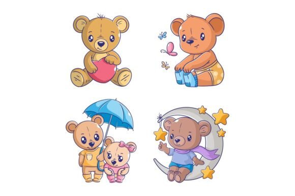 Cute Bear Sitting Cartoon Style Set: An Evaluation for Designers and Content Creators