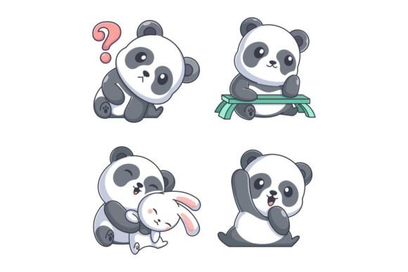 Cute Panda with Friends Cartoon Style
