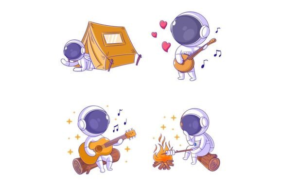 Explore the Universe of Cute Astronaut Camping, Cartoon Style