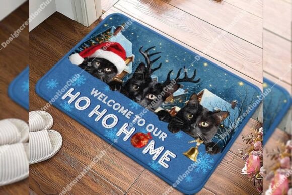 The HO HO HOME Black Cat Doormat Design: A Seasonal Statement with Year-Round Appeal