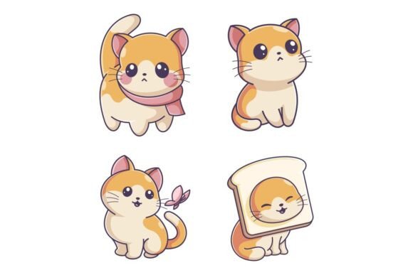 The Unexpected Charm of a Cute Cat Alone, Cartoon Style Set