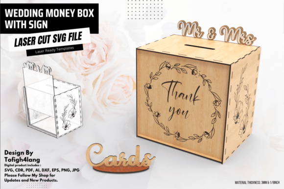 Wedding Money Box with Sign, Laser Cut
